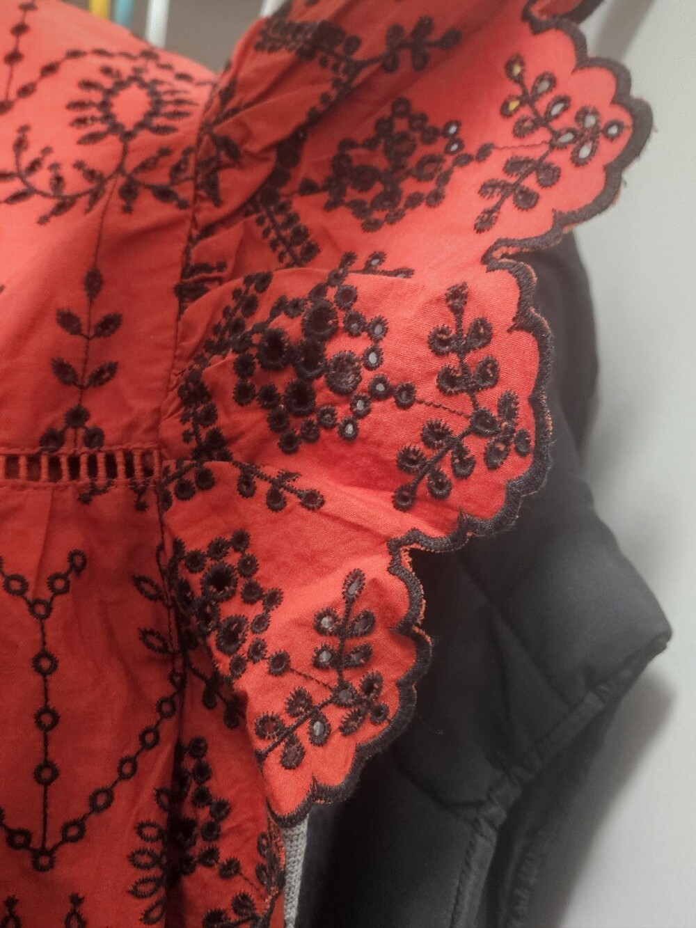 crown & ivy Red Embroidered Ruffle Sleeve Blouse - Picture 5 of 5
